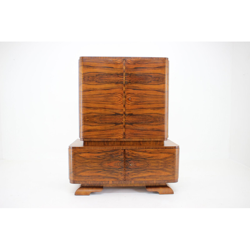 Art Deco vintage walnut cabinet, Czechoslovakia 1930s