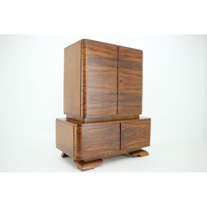 Art Deco vintage walnut cabinet, Czechoslovakia 1930s