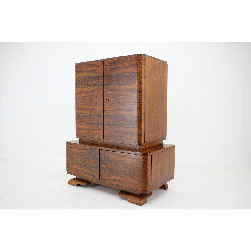 Art Deco vintage walnut cabinet, Czechoslovakia 1930s