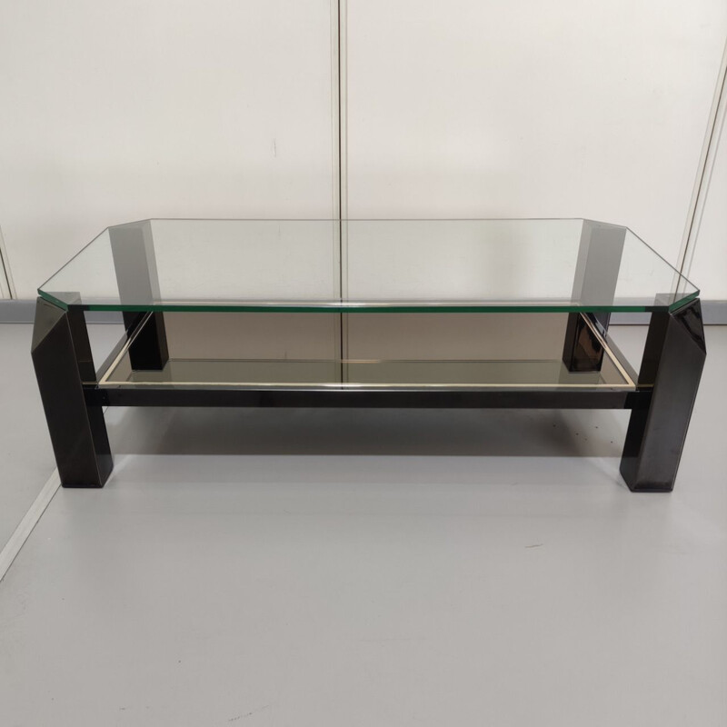 Vintage coffee table Belgo black chrome, Belgium 1970