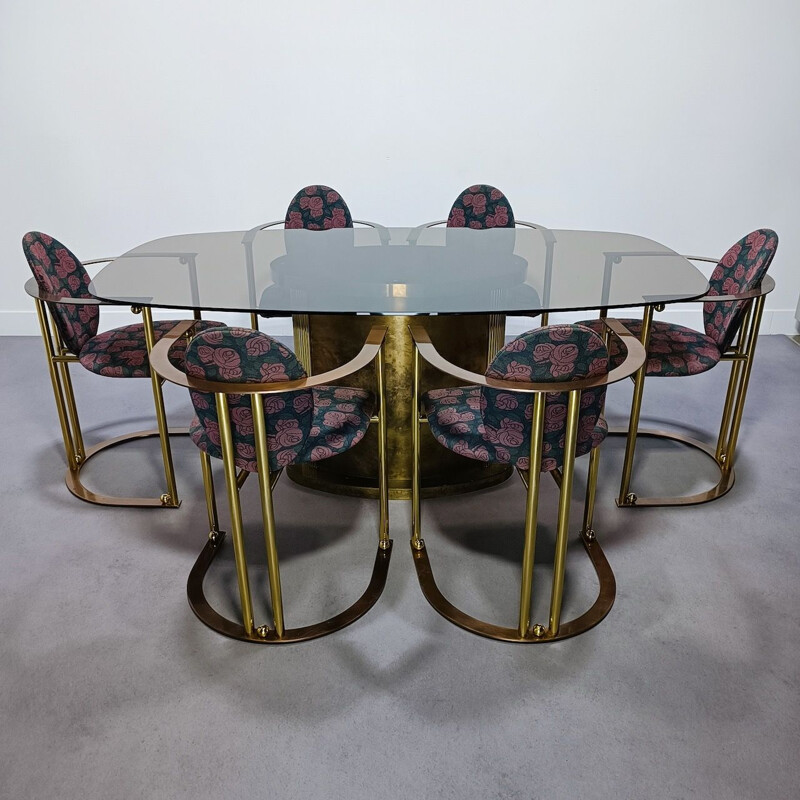 Vintage Hollywood Regency dining set Belgo Chrom, Belgium 1980s