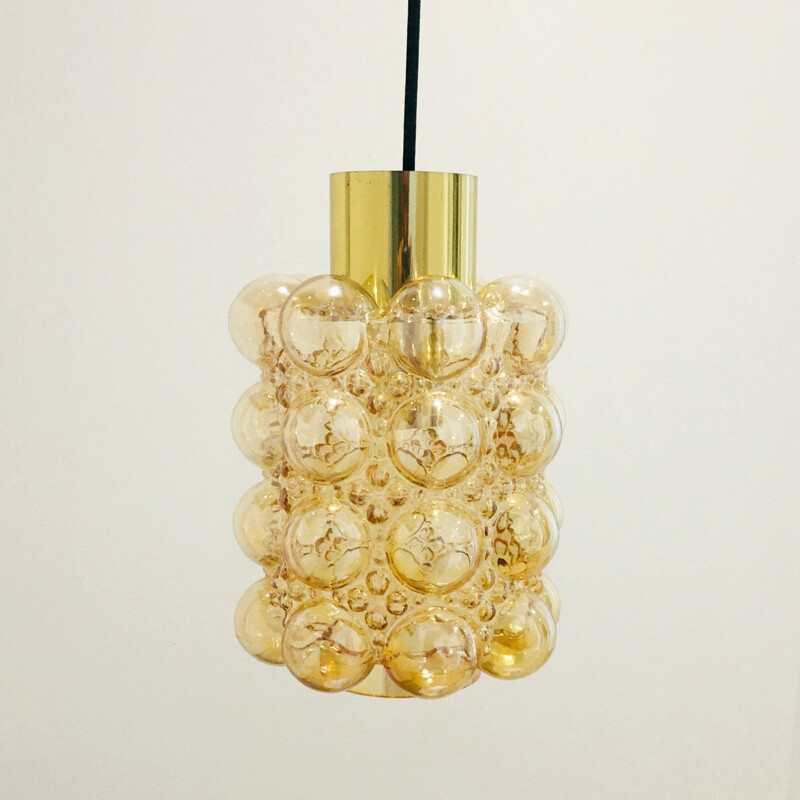 Vintage amber bubble glass suspension by Helena Tynell for Limburg, Germany 1960