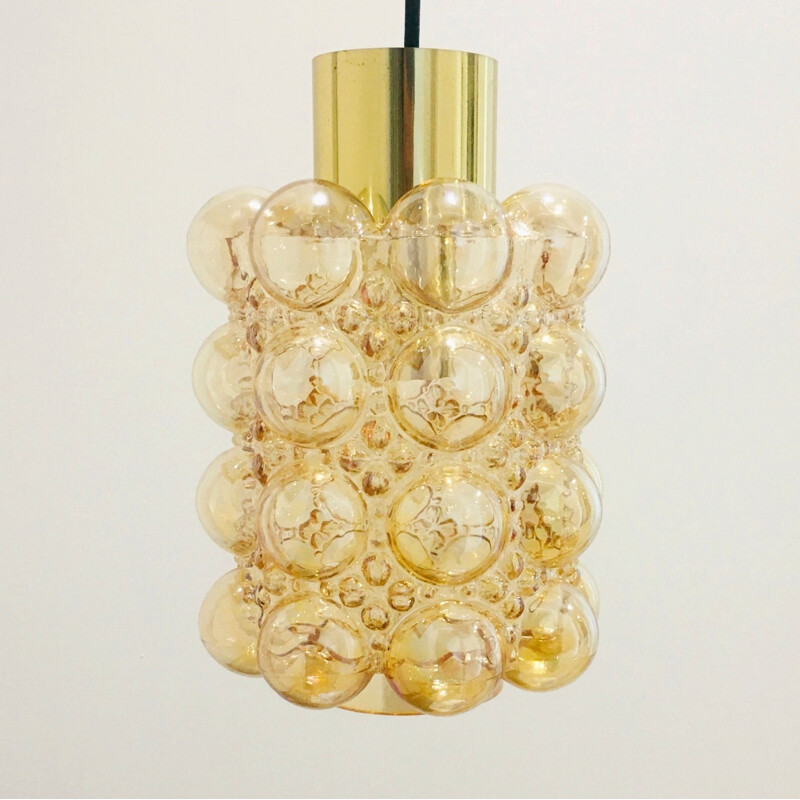 Vintage amber bubble glass suspension by Helena Tynell for Limburg, Germany 1960
