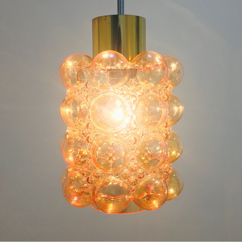 Vintage amber bubble glass suspension by Helena Tynell for Limburg, Germany 1960