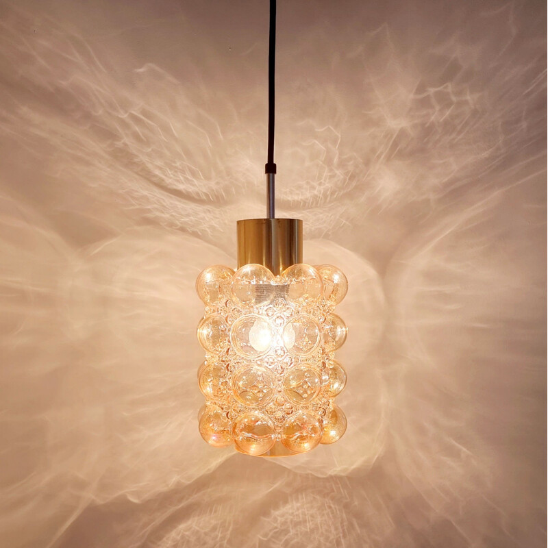 Vintage amber bubble glass suspension by Helena Tynell for Limburg, Germany 1960