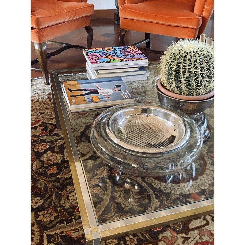 Vintage glass and chrome centerpiece bowl, Italy 1970s