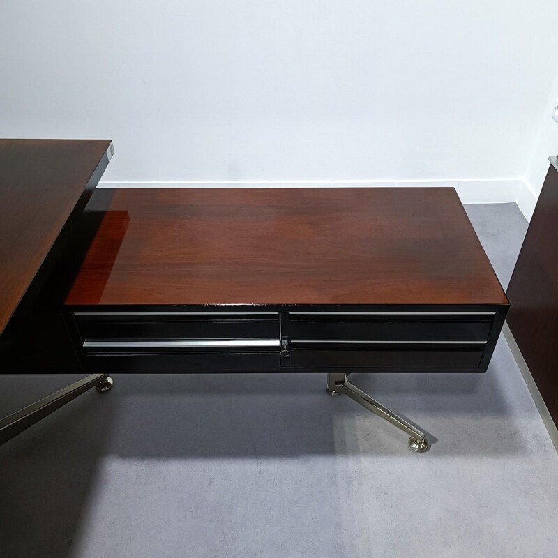 Vintage brushed steel executive desk by Abbondinterni, Italy 1970s