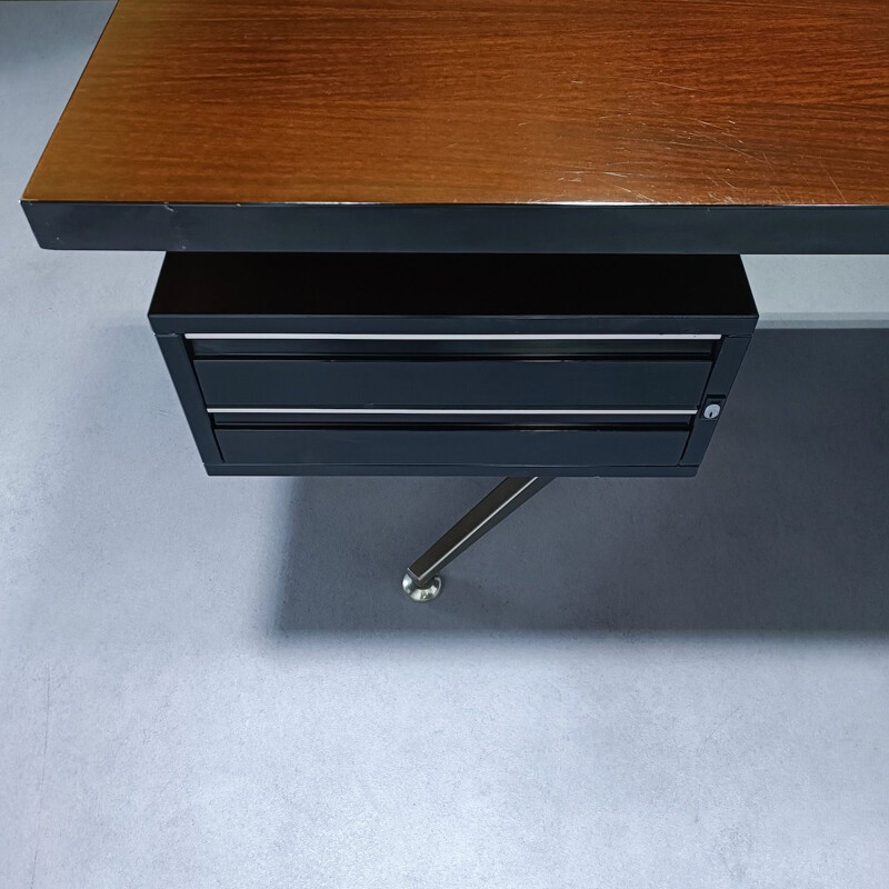 Vintage brushed steel executive desk by Abbondinterni, Italy 1970s