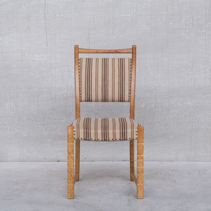 Set of 6 vintage oak upholstered chairs by Henning Kjaernulf, Denmark 1960