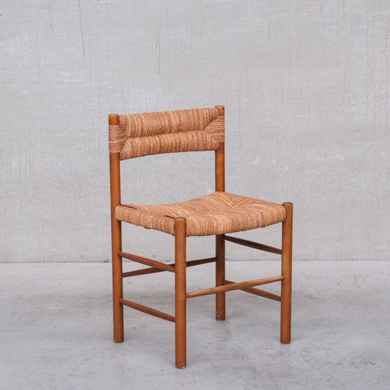 Set of 4 mid-century rush dining chairs by Charlotte Perriand, France 1950s