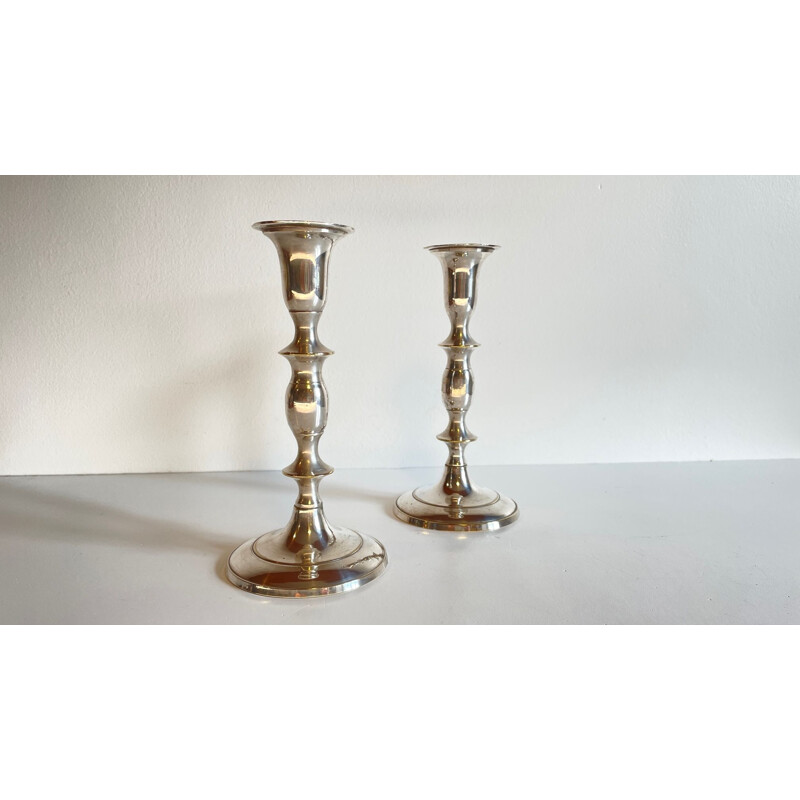 Pair of vintage silver metal candlesticks