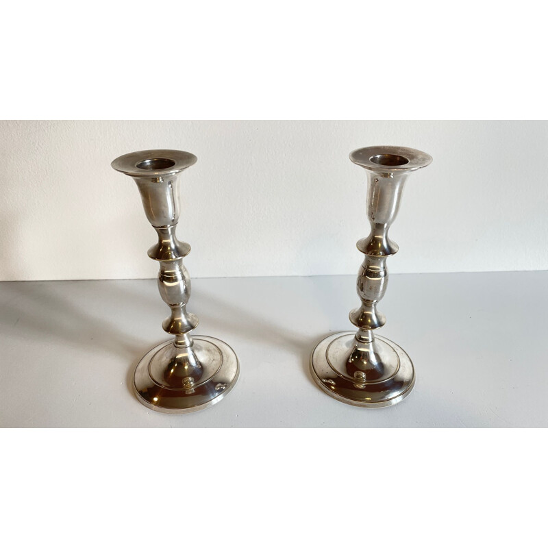 Pair of vintage silver metal candlesticks