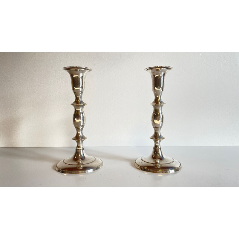 Pair of vintage silver metal candlesticks