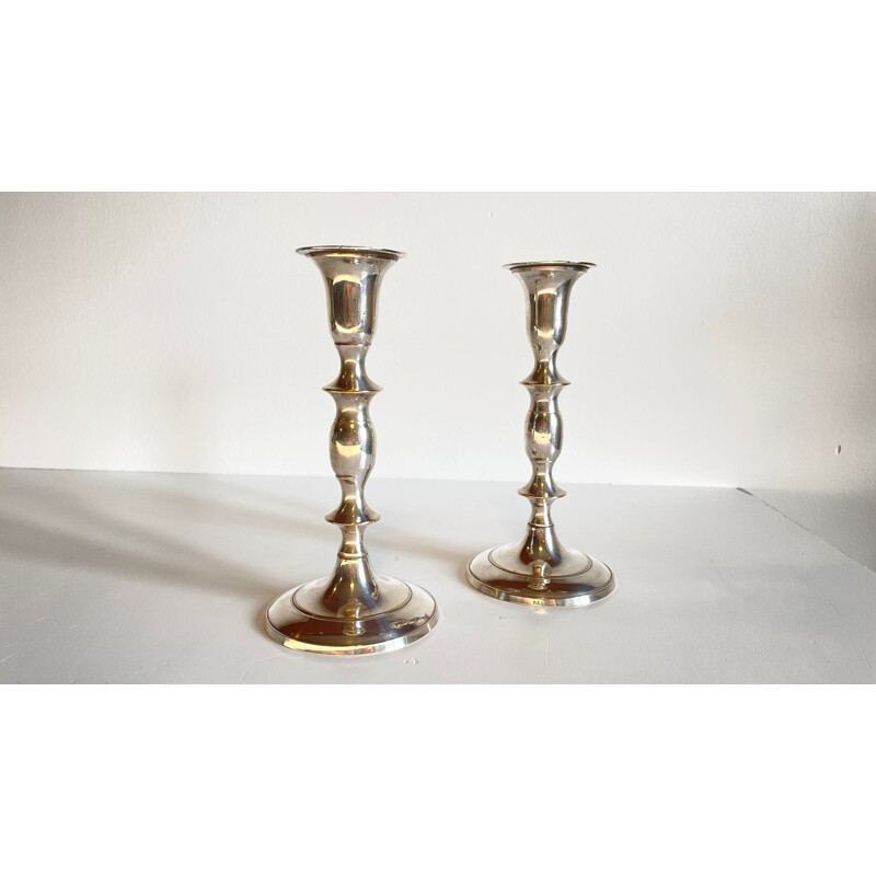 Pair of vintage silver metal candlesticks