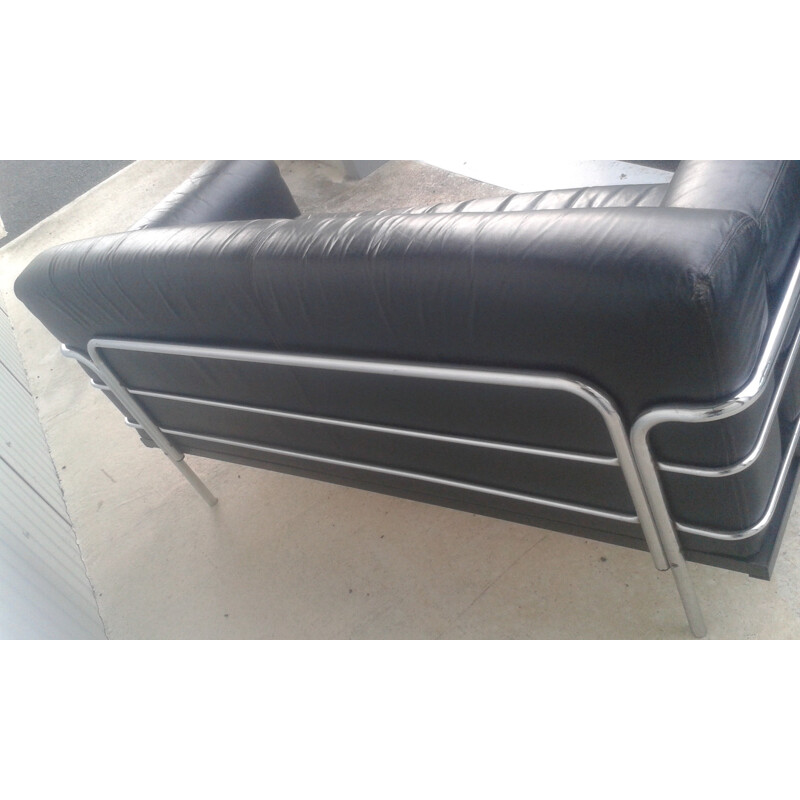Leather and chromed metal sofa - 1960s