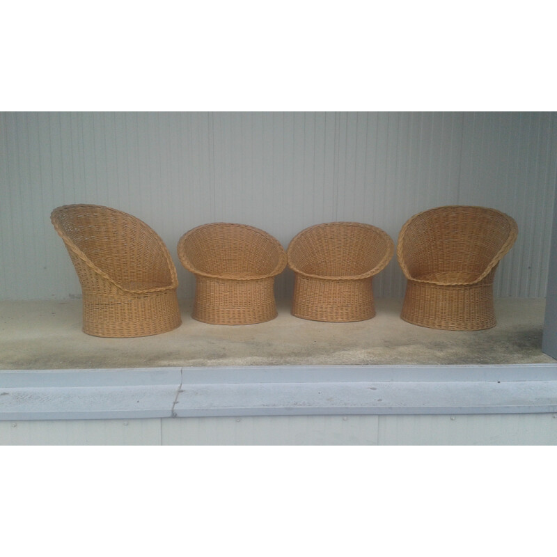 Set of 4 wicker chairs -1960s