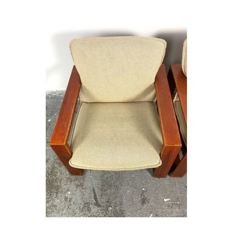 Paire de fauteuils vintage en bois et tissu beige par Miroslav Navratil, 1970