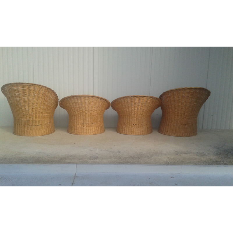 Set of 4 wicker chairs -1960s