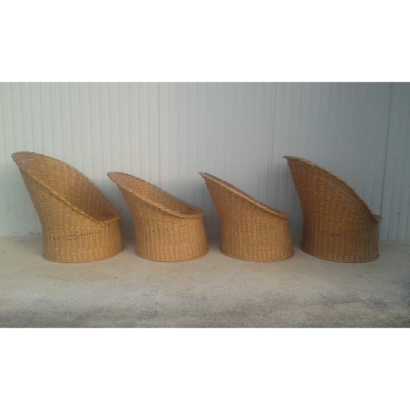 Set of 4 wicker chairs -1960s