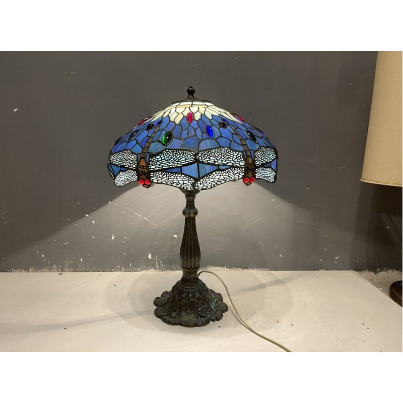 Vintage Tiffany bronze table lamp with resin shade