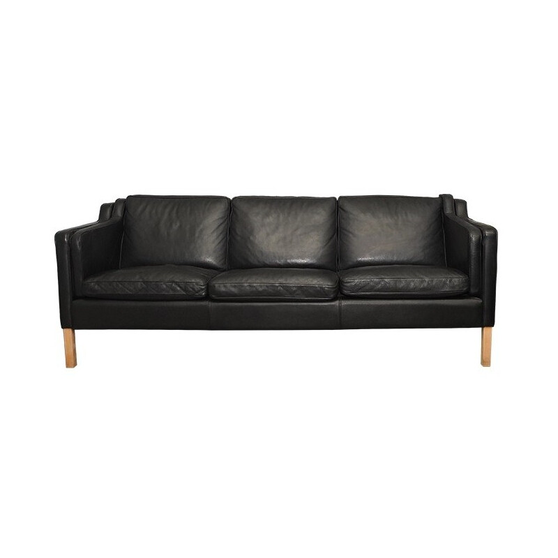 Stouby 3 seater sofa in black leather - 1960s