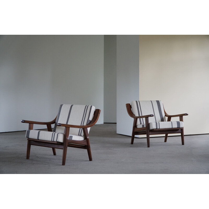 Paar vintage fauteuils in savate wol van Hans J. Wegner voor Getama
