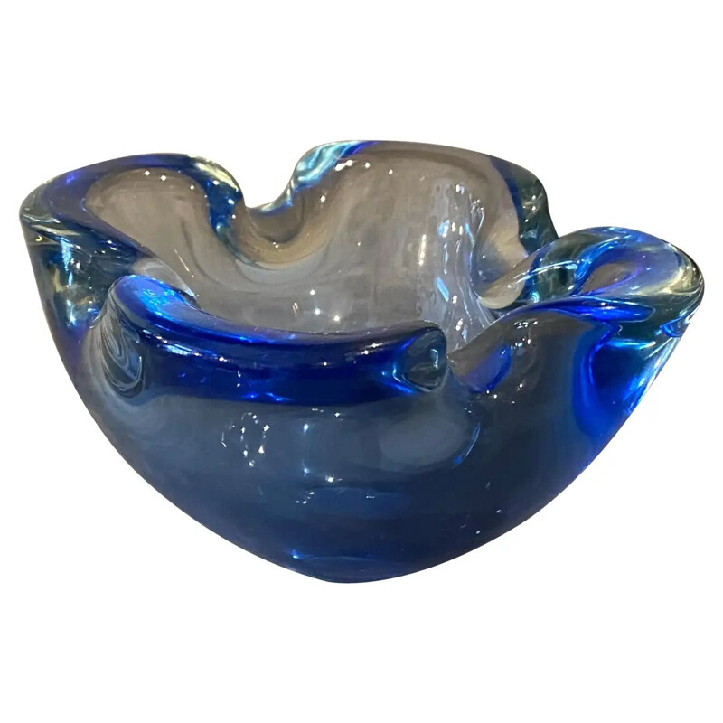 Mid-century blue heavy Murano glass ashtray by Flavio Poli, 1970s