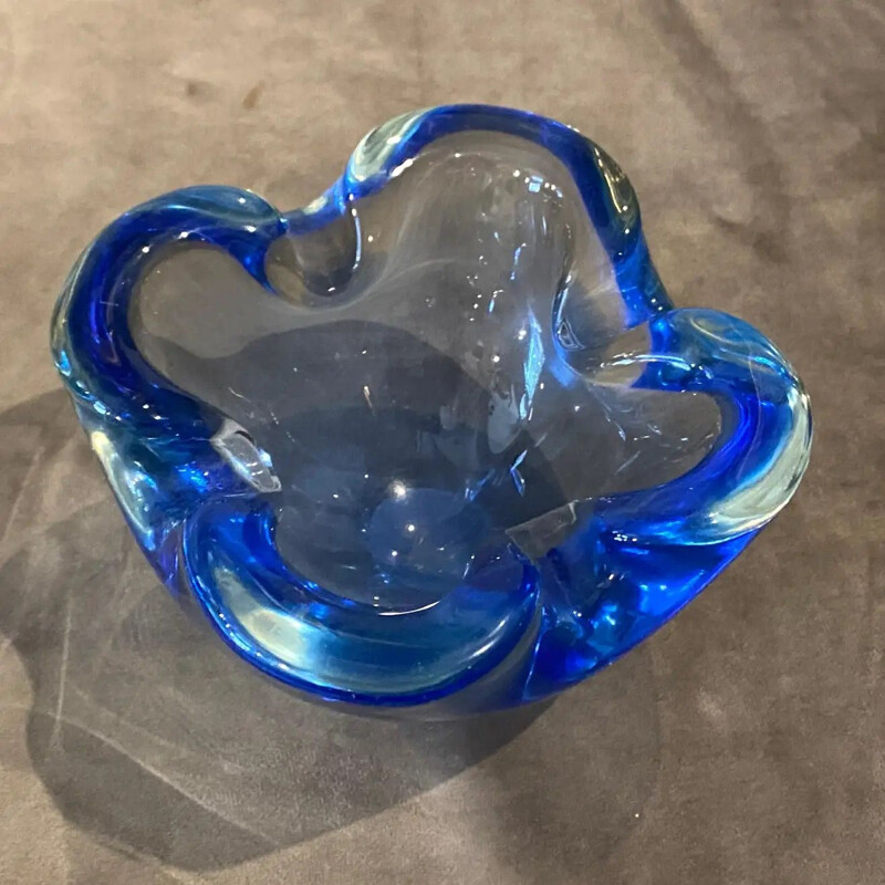 Mid-century blue heavy Murano glass ashtray by Flavio Poli, 1970s