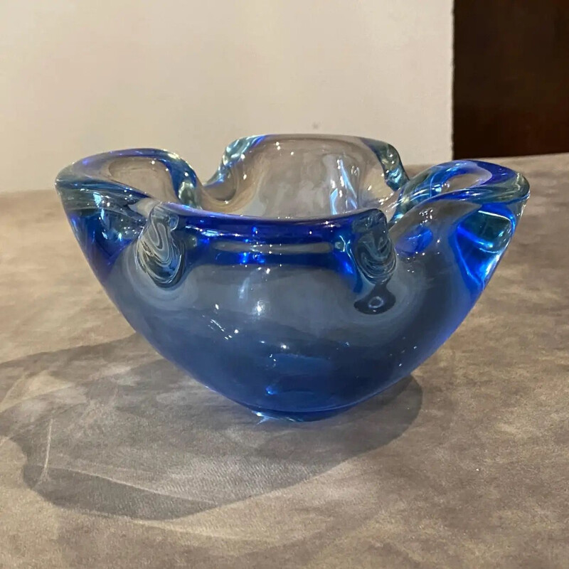 Mid-century blue heavy Murano glass ashtray by Flavio Poli, 1970s