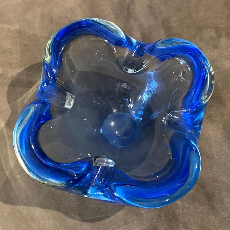 Mid-century blue heavy Murano glass ashtray by Flavio Poli, 1970s