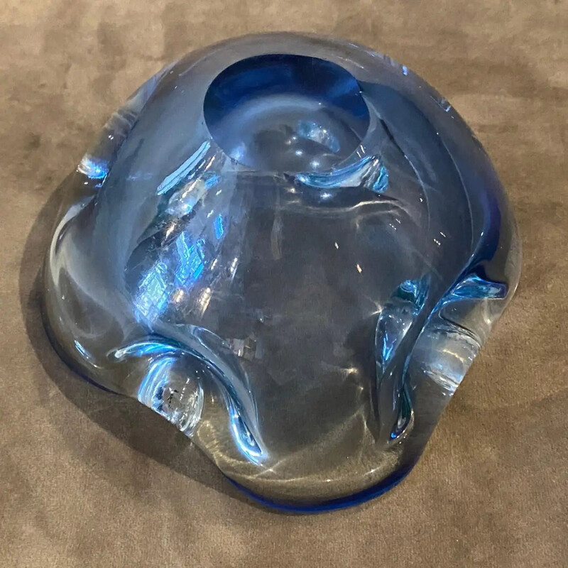 Mid-century blue heavy Murano glass ashtray by Flavio Poli, 1970s