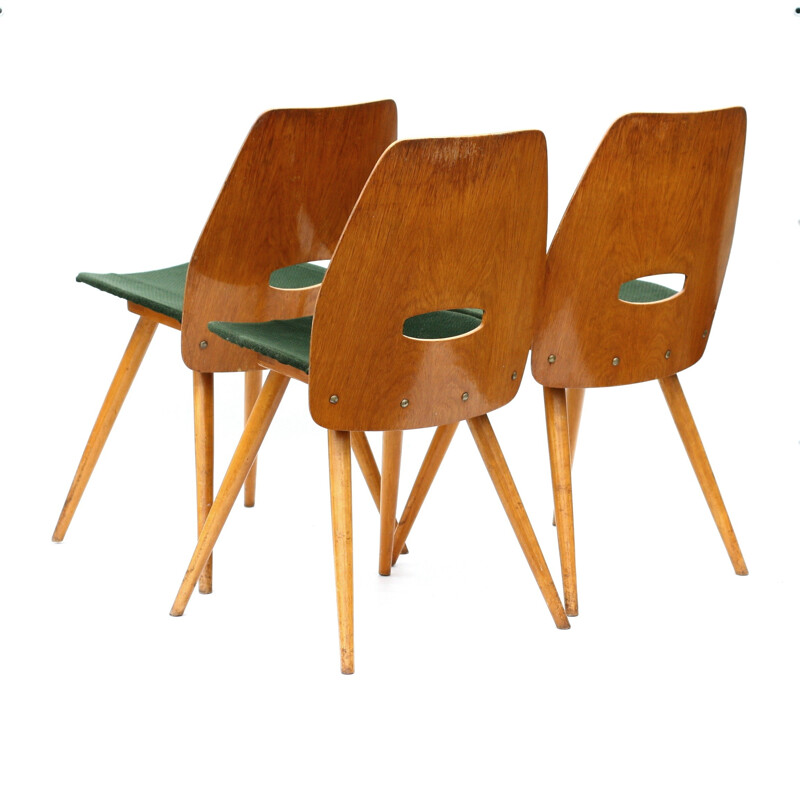 3 chaises en contreplaqué de chêne Tatra Nabytok - 1960