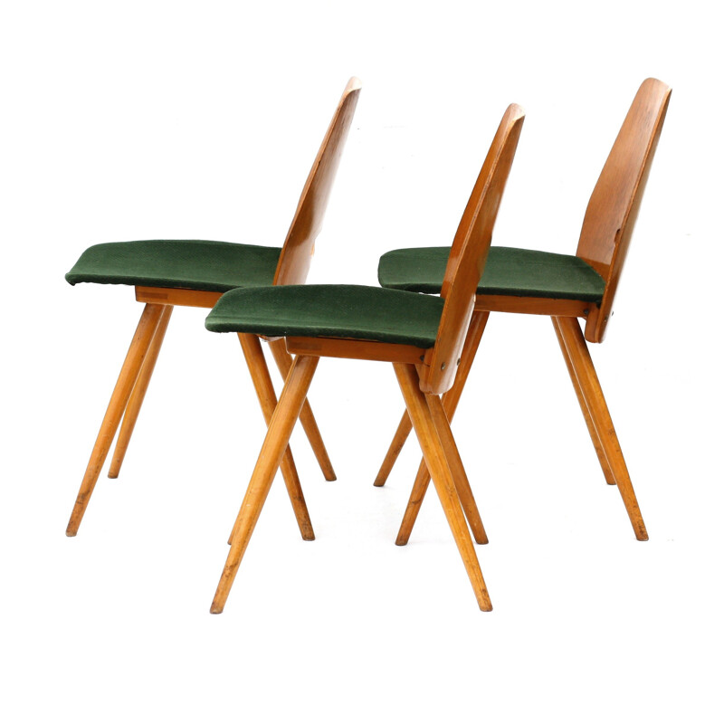 Set of 3 Tatra Nabytok chairs in oak plywood - 1960s