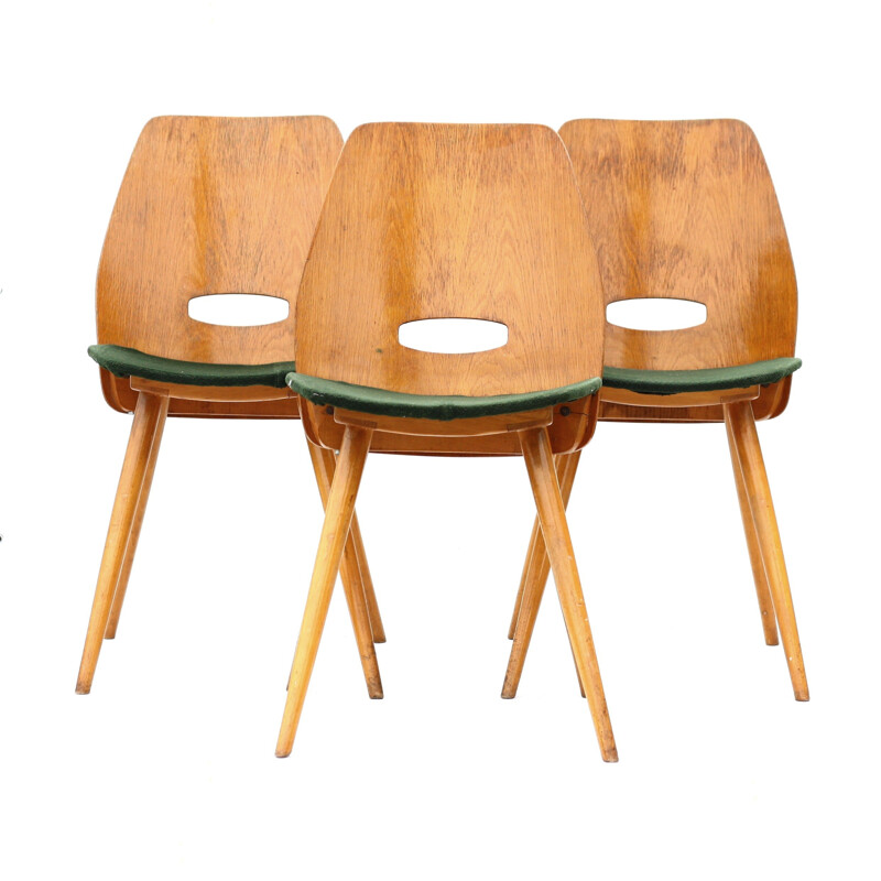 Set of 3 Tatra Nabytok chairs in oak plywood - 1960s