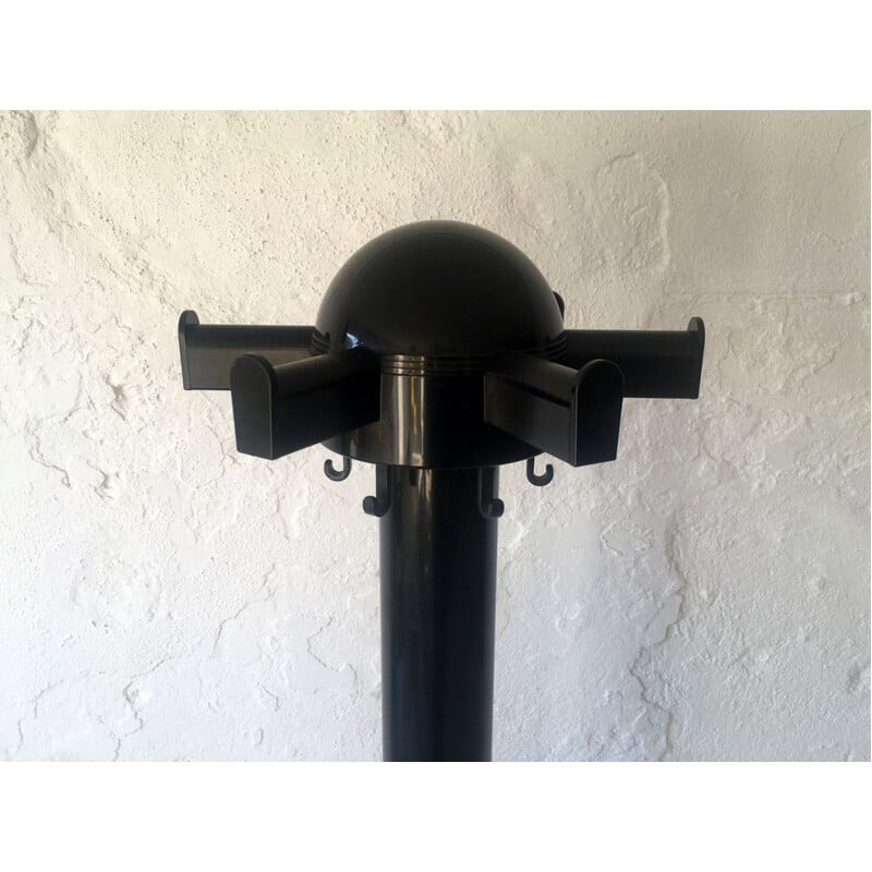 Vintage black plastic revolving coat rack by Kartell, 1970s