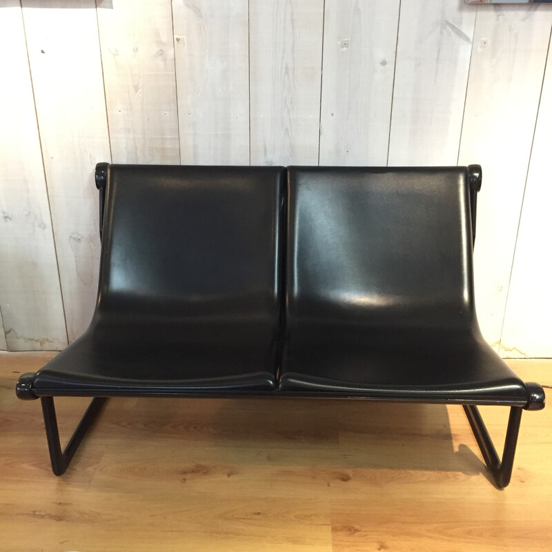 Black plastic 2 seaters bench, HANNAH & MORRISSON - 1960s