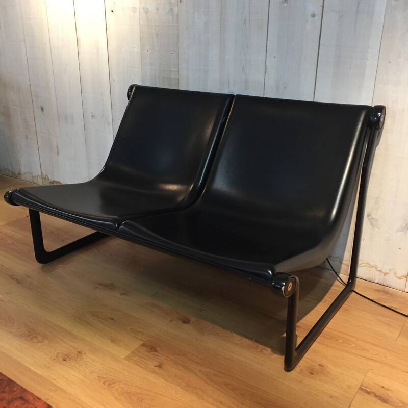 Black plastic 2 seaters bench, HANNAH & MORRISSON - 1960s