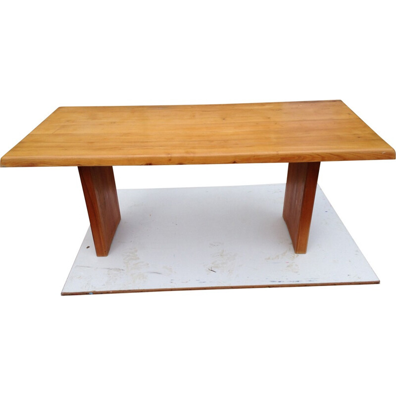 Mid century large table in solid elm wood, Pierre CHAPO - 1960s