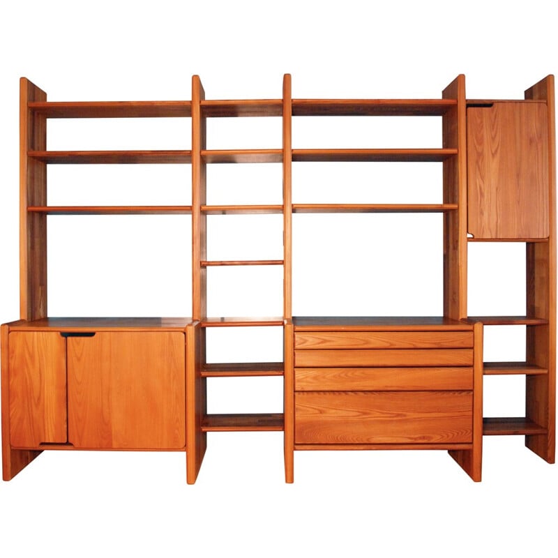 Mid century storage system in solid elm, Pierre CHAPO - 1980s