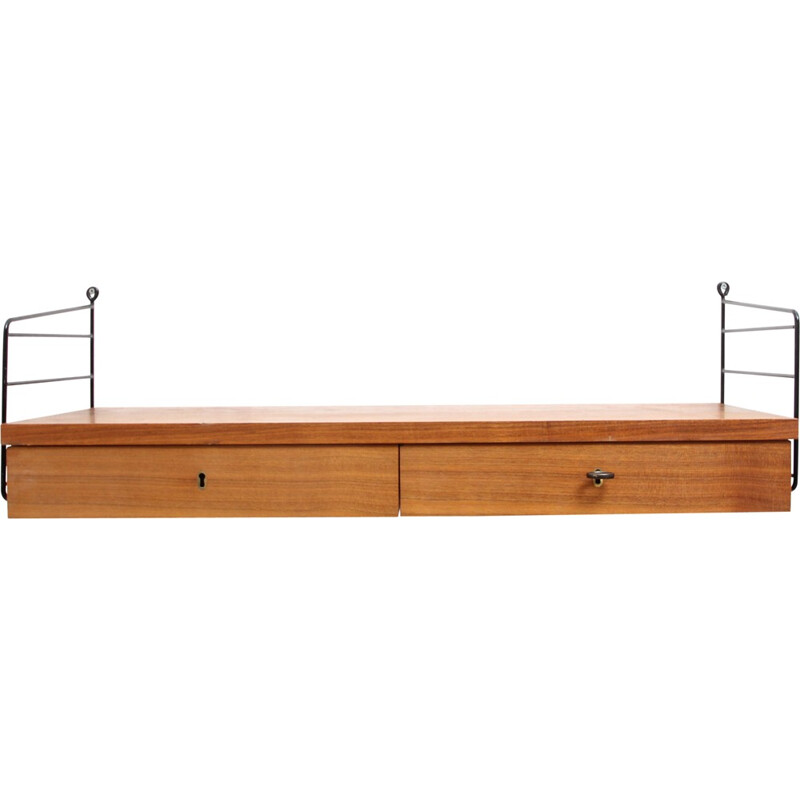 Vintage String wall console in walnut, Nisse STRINNING - 1960s