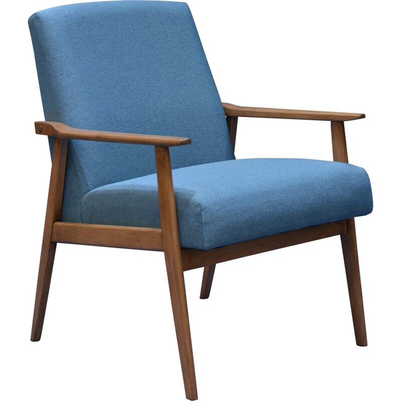 Snieznik armchair in oak and petrol blue fabric - 1960s