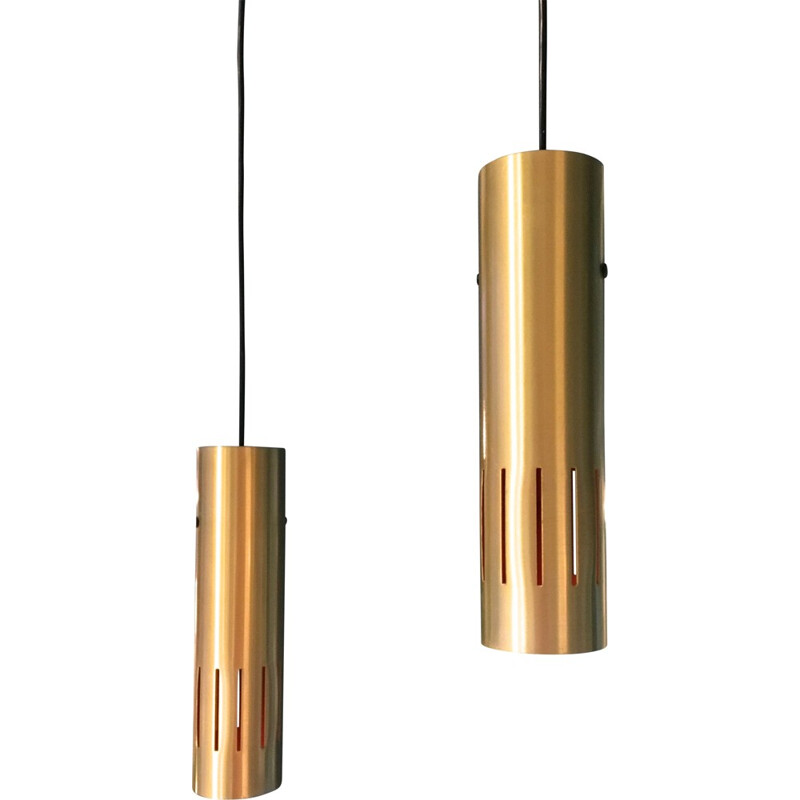 Pair of Danish Fog & Mørup "Trombone" pendants in brass, Jo HAMMERBORG - 1960s