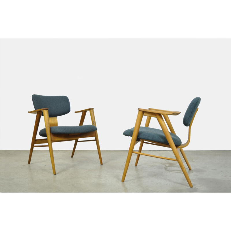 Paar vintage FT14 berkenhouten fauteuils van Cees Braakman voor Pastoe, 1955