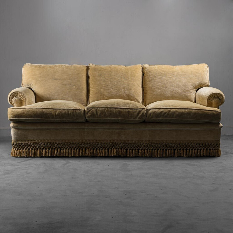 Divano vintage in velluto beige, 1950