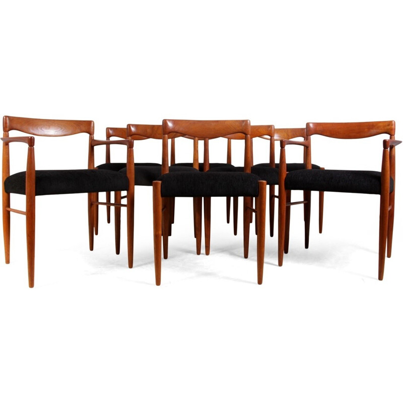 Set of 8 Bramin chairs in teak and black fabric, H. W. KLEIN - 1960s