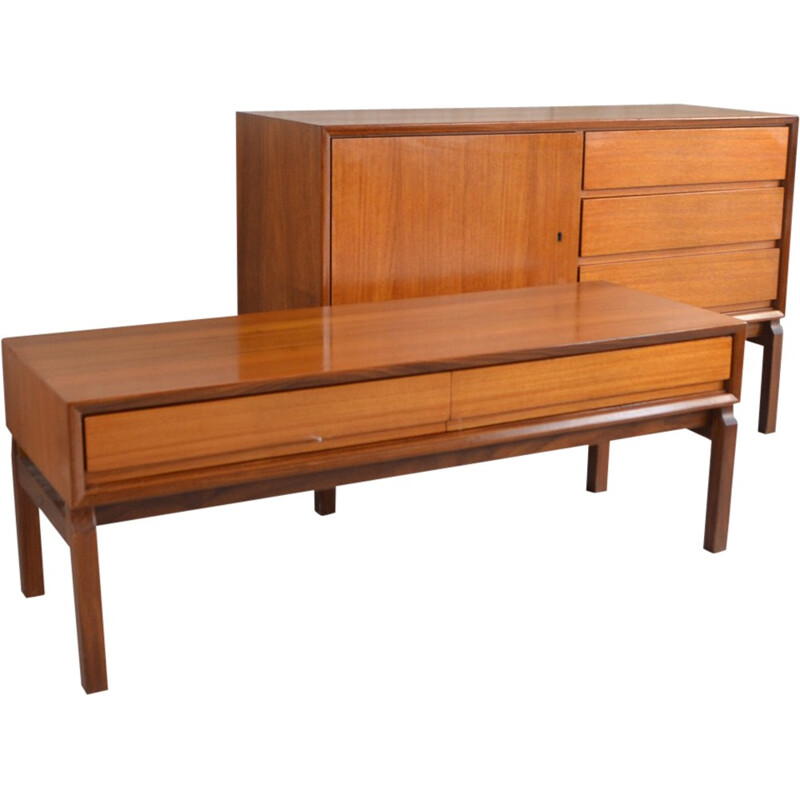 Set of German cabinet and console table in teak - 1970s