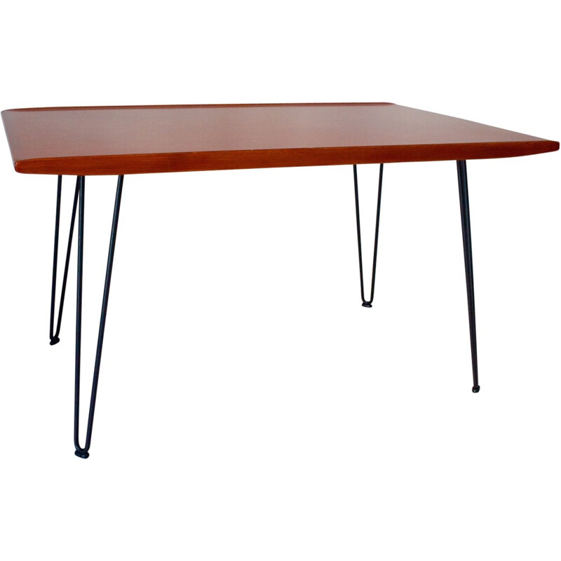 Danish dining table in solid wood with metal hairpin legs - 1950s