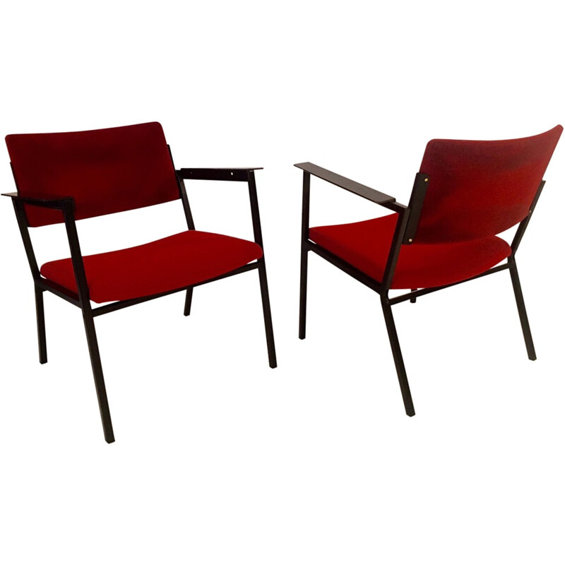 Pair of Pagholz armchairs in metal and red fabric - 1960s