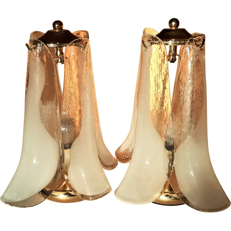 Pair of Italian Mazzega table lamps in Murano glass - 1960s