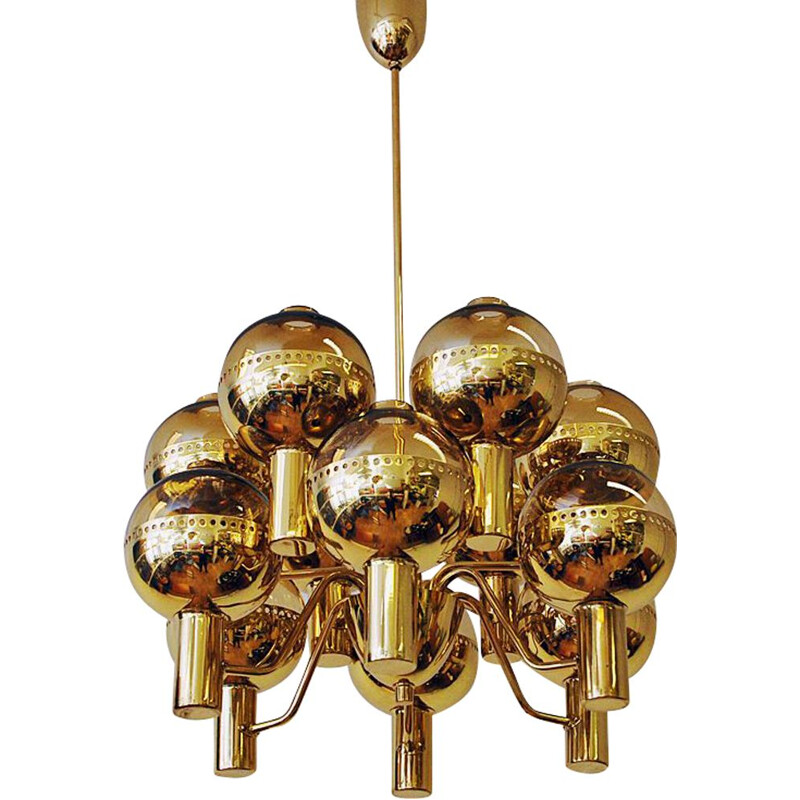 Vintage chandelier "T37212" in polished brass by Hans-Agne Jakobsson, Sweden 1950